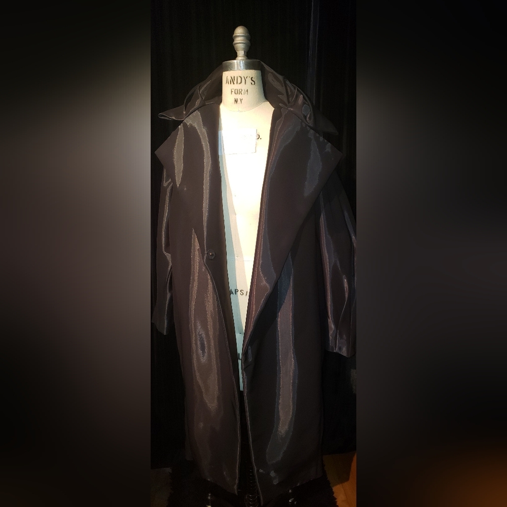 Donna Karan Black Label silk cocoon tailored sleeves glossy black coat - Picture 15 of 16
